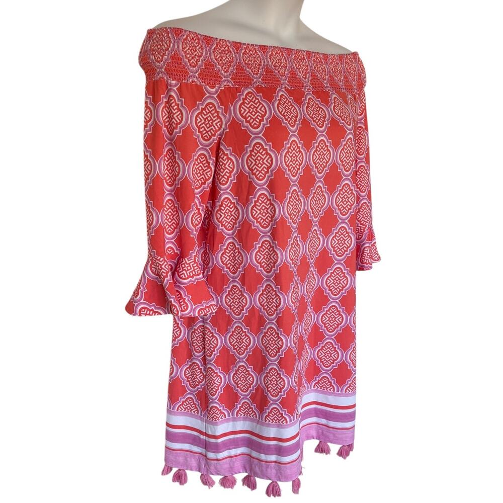 Cabana Life Coral Geo Coverluxe Smocked Dress Off the Shoulders UPF 50+ size XL - Picture 6 of 12
